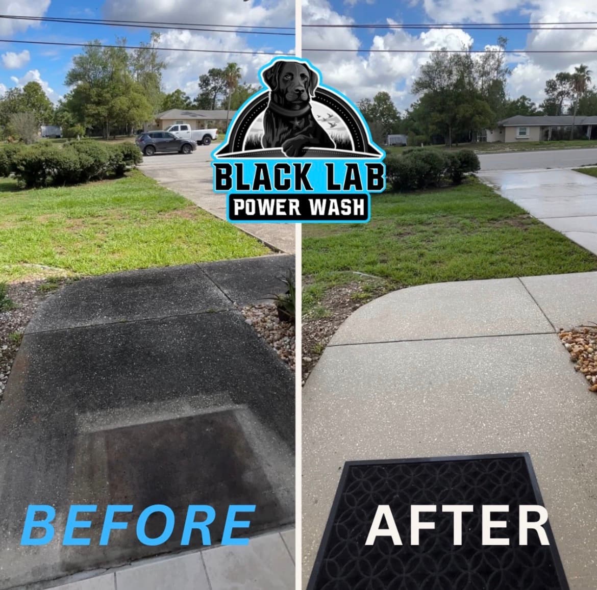 Driveway pressure cleaning before and after in Brooksville FL by Black Lab Power Wash
